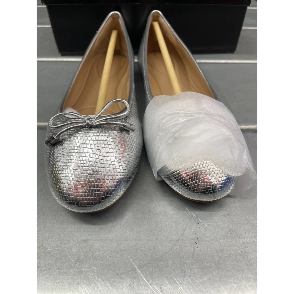 Lauren Ralph Lauren Jayna Flats Ballet Womens 6‎ Silver Leather Bow Slip On